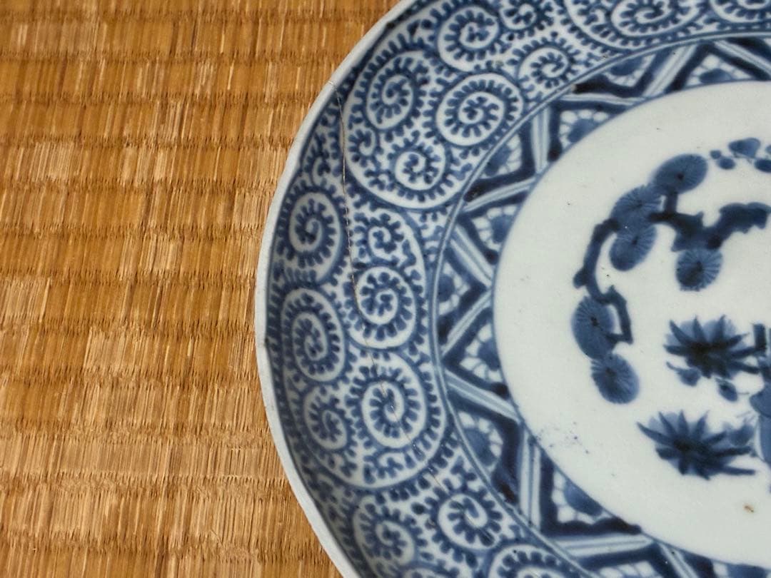 古伊万里 蛸唐草 大明成化年製 丸皿 直しあり 江戸時代