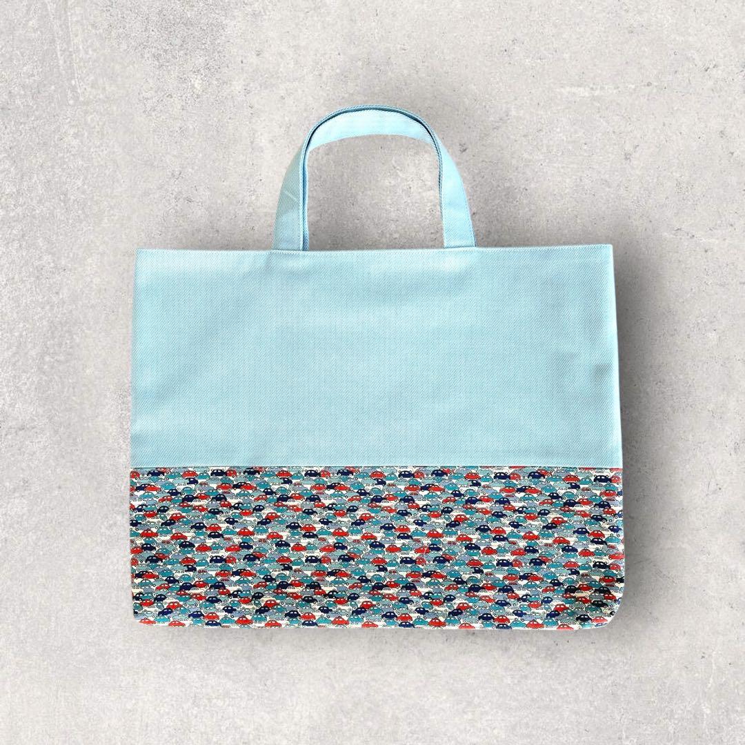 [入園入学3点セット]男の子通園・通学バッグ（水色×リバティ・カーズ・車)