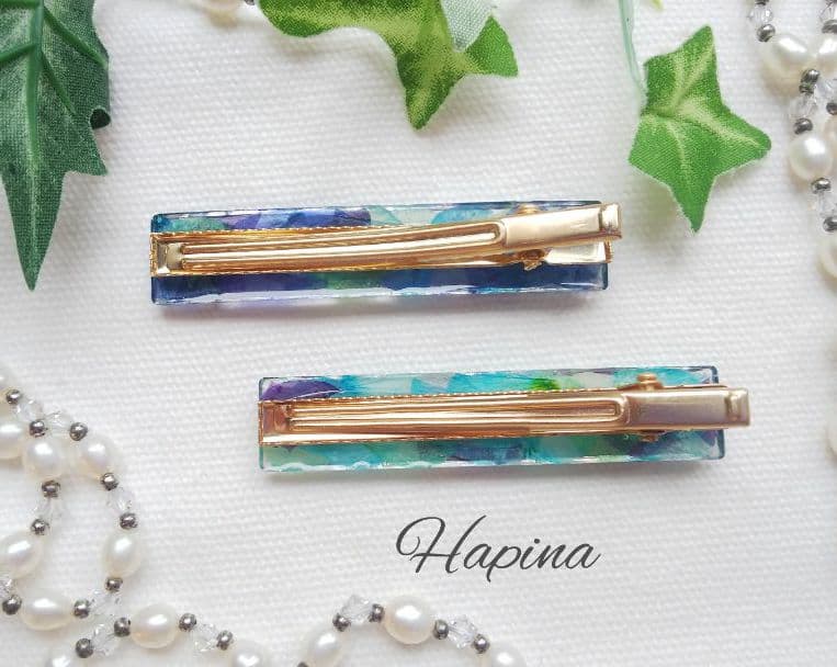 お花レジンヘアクリップ ハンドメイド 2個セット
