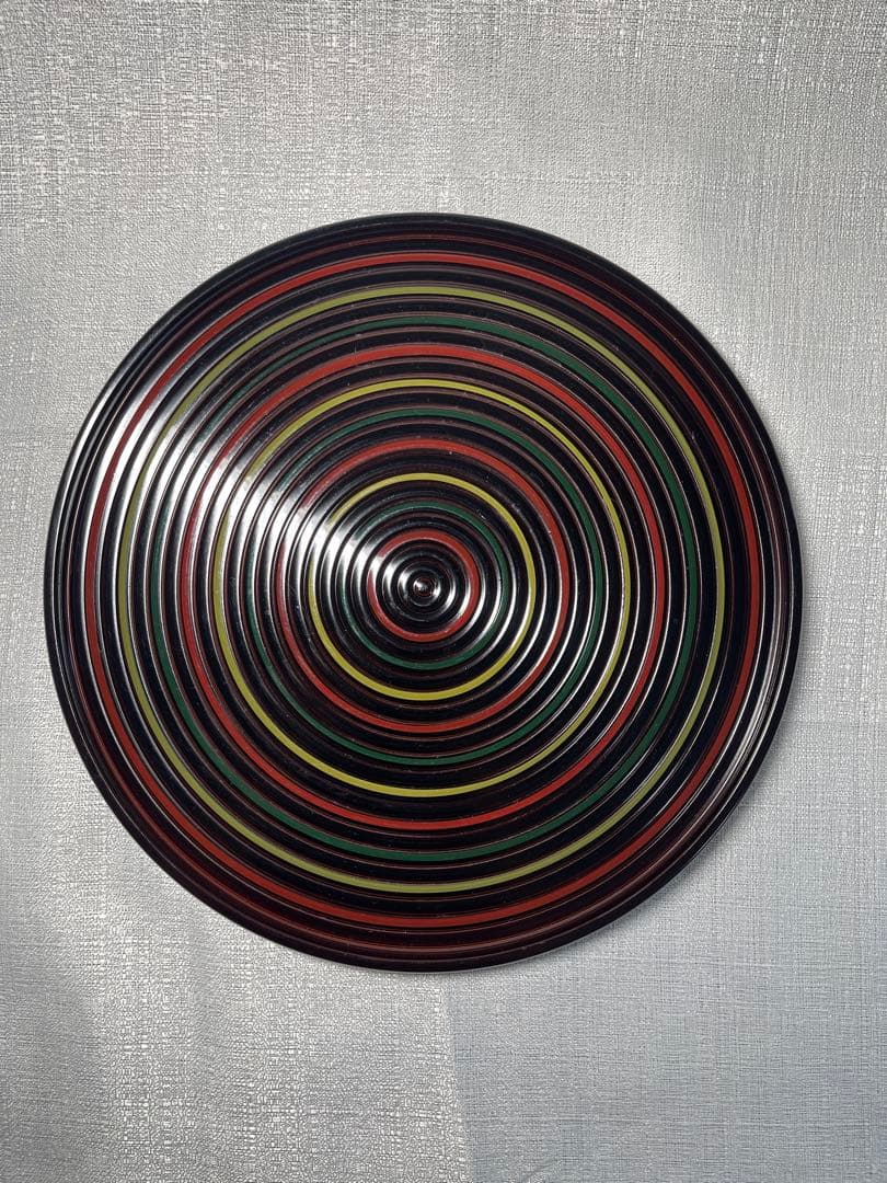 独楽盆　通喜造　木製漆器　独楽柄　トレー　約30cm昭和レトロ　盆　レア