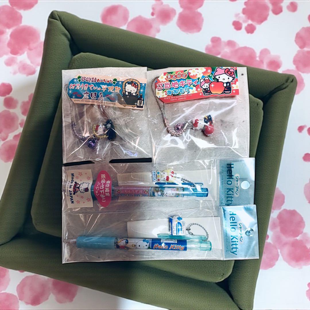 ハローキティ　ご当地ミニタオル　限定 シャープペンシル　値付けストライプ