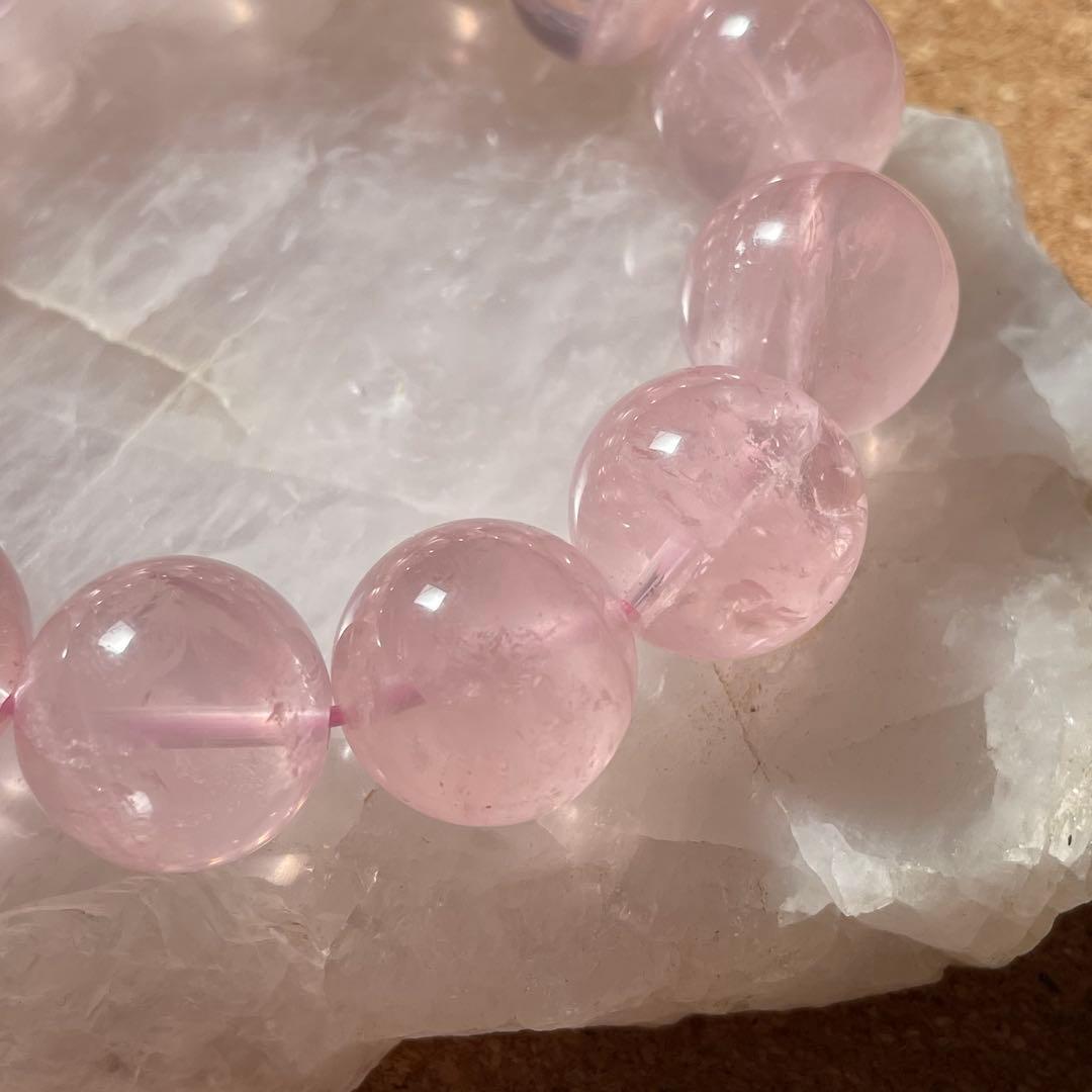 【大玉/虹入り】ローズクォーツ 約16㎜ 天然石 ブレスレット 16.5㎝