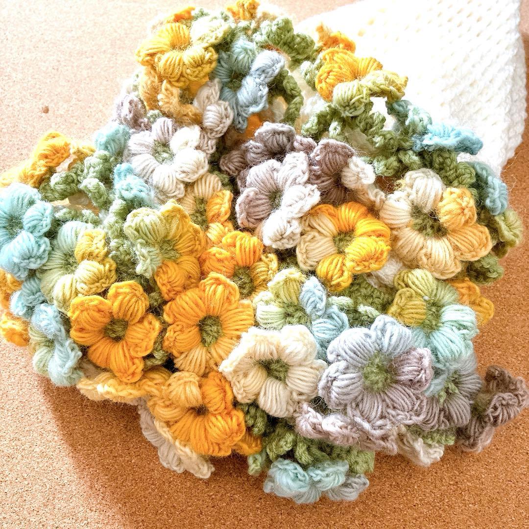 花束ブランケット ブーケブランケット　手編み ハンドメイド 83cm 編み物