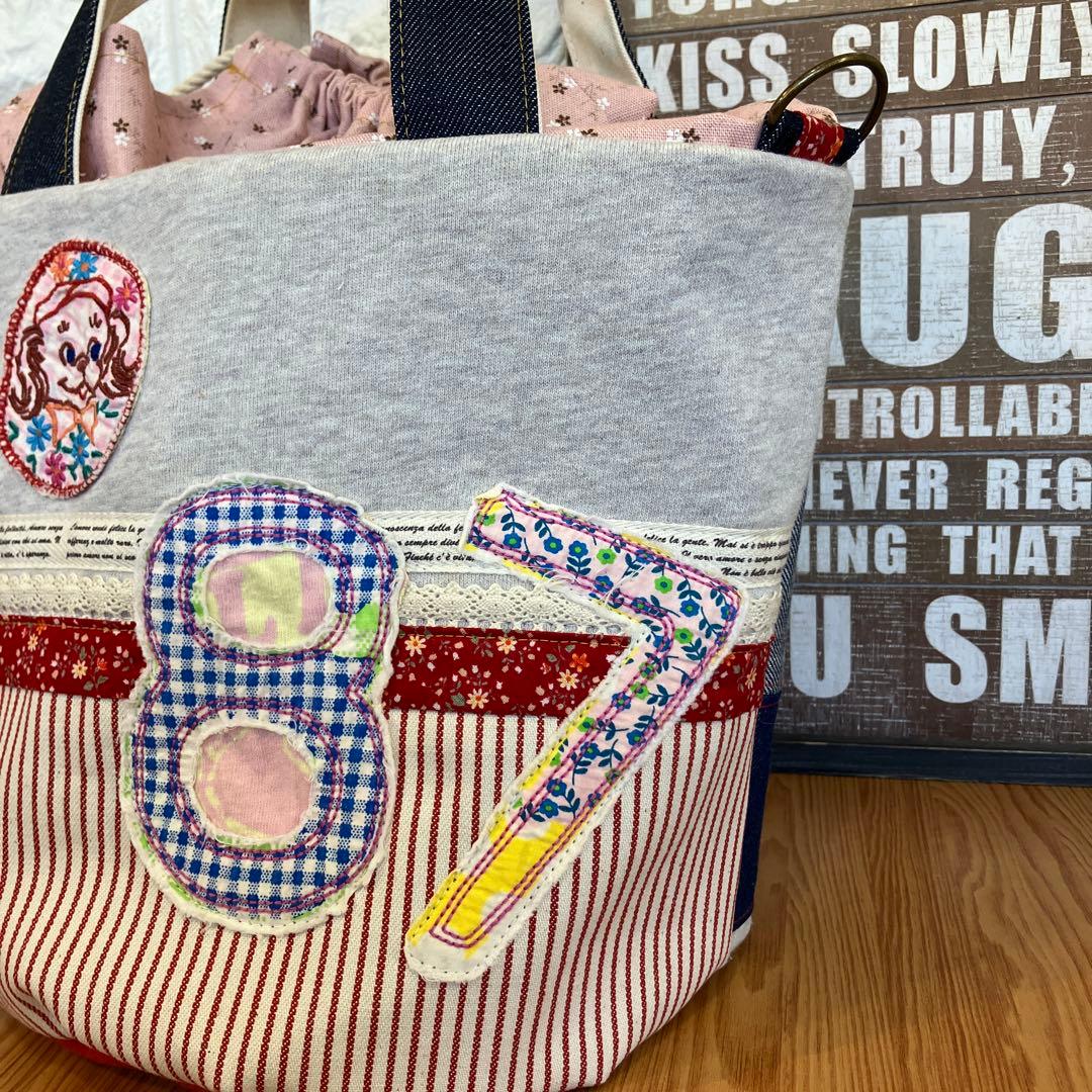 リメイクパッチワーク巾着丸底バケツトートバック2way