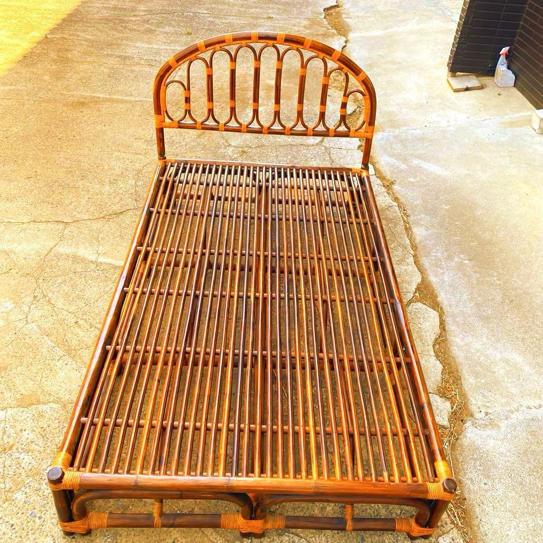 ★希少　セミダブル　ラタン　ベッドフレーム　籐　アンティーク　ヴィンテージ