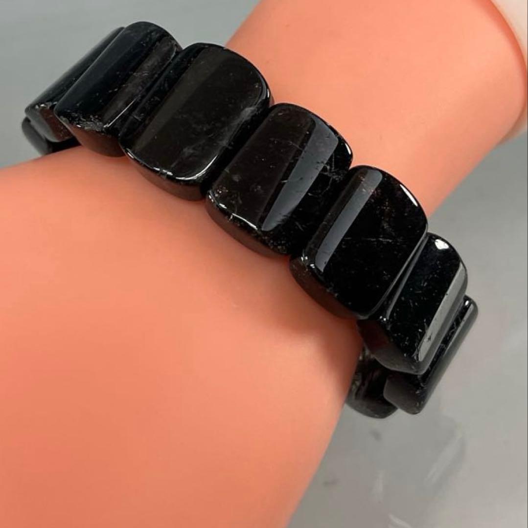 BRY0833☆ブラックルチルクォーツスクエアブレスレット☆高品質　天然石　美品