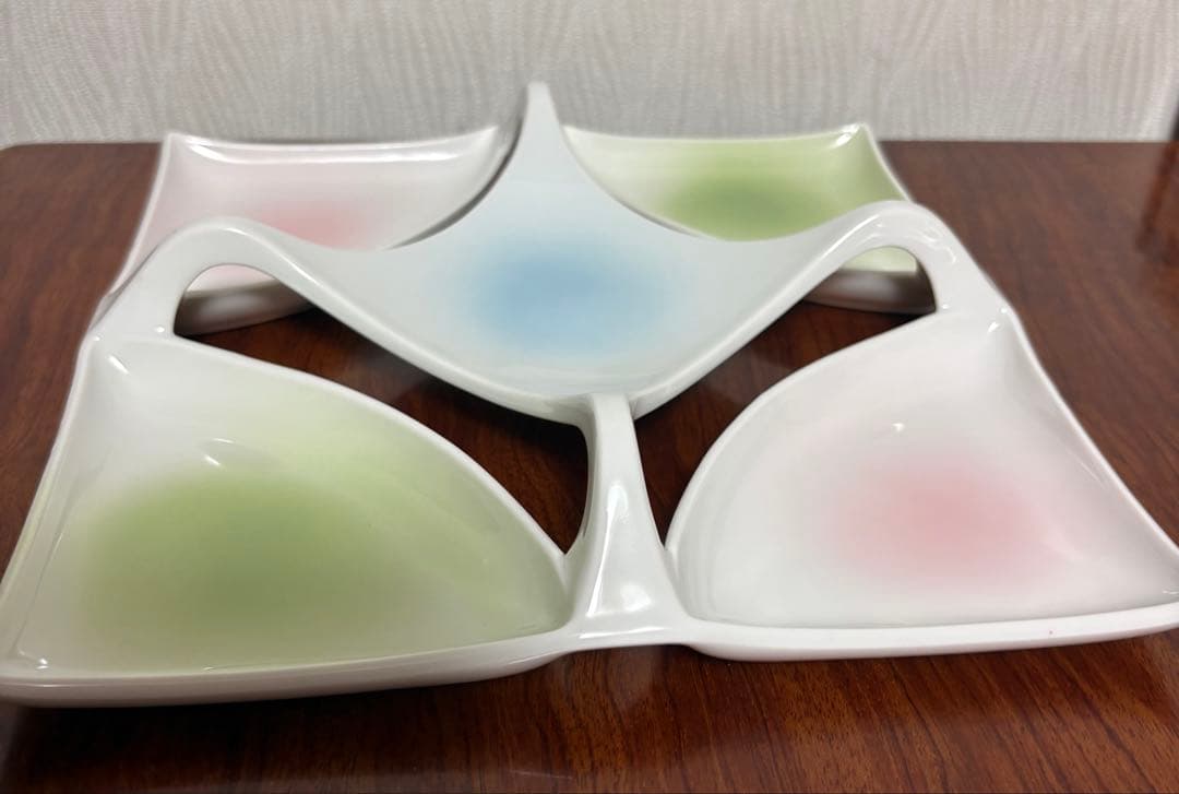 【未使用】①三彩五品盛正角皿_5枚セット（22.5×22.5×4.3）