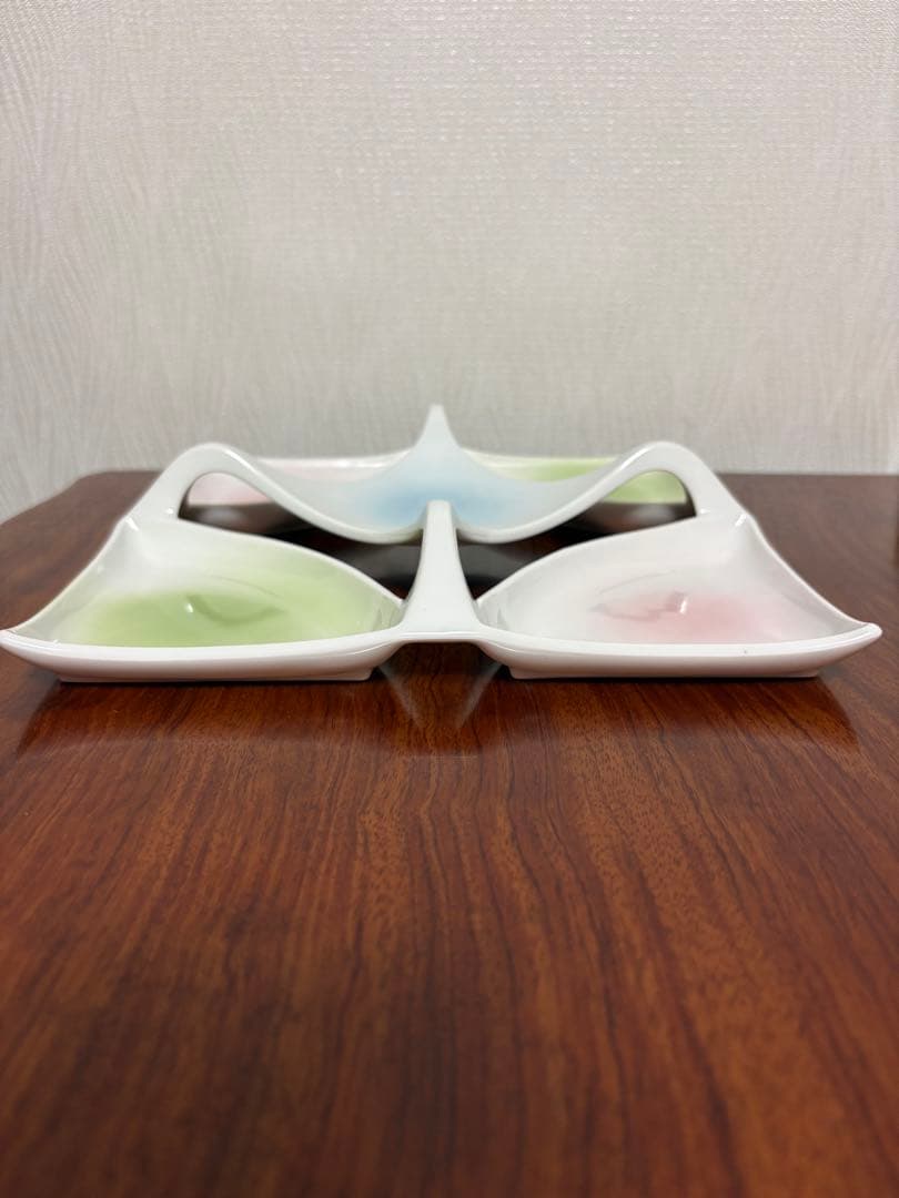 【未使用】①三彩五品盛正角皿_5枚セット（22.5×22.5×4.3）