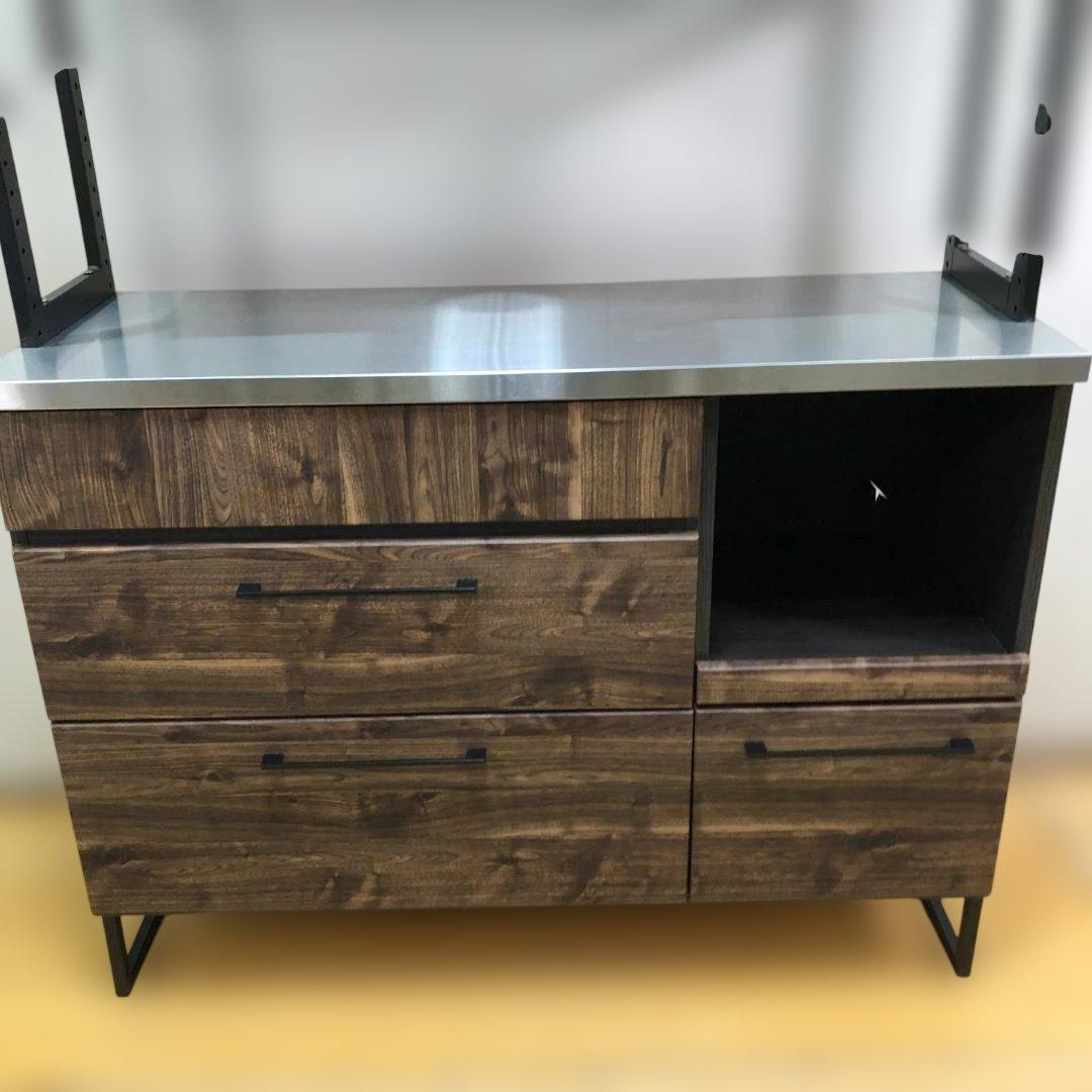大川家具 キッチンボード 食器棚 レンジボード ステンレス 112982-1