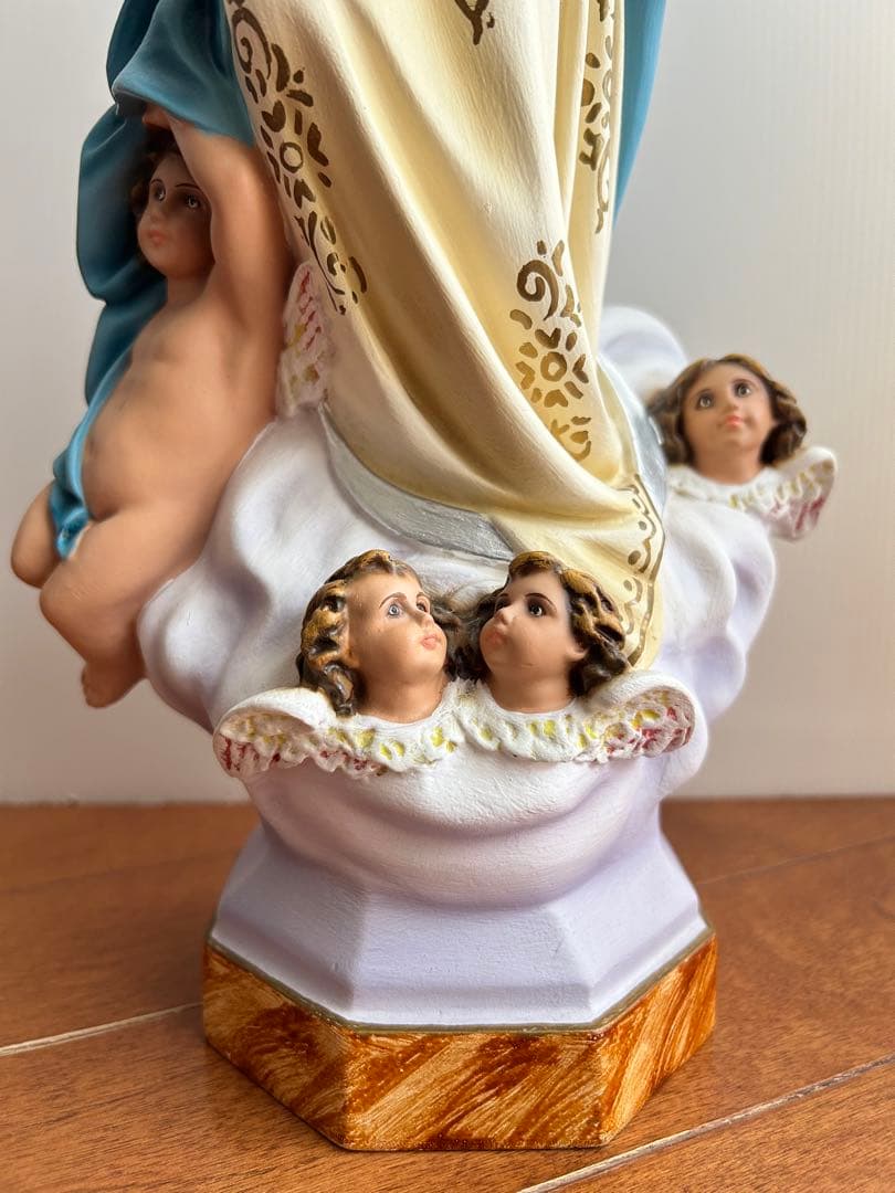 【超超希少美45.3cm】✞無原罪の御宿り 胸に手を当てる聖母マリア像　宗教彫刻
