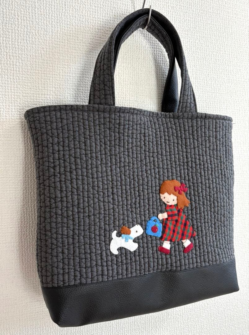 アップリケ ヌビバッグ ダークグレー×ファミリアチェック ハンドメイド