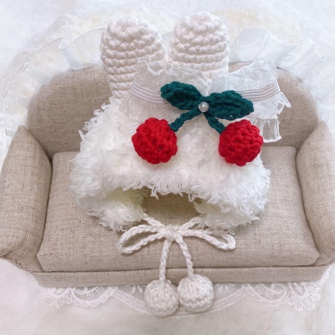 ８センチ　ほわぬい　ぬい服　ぬいぐるみ　さくらんぼボンネット　ピンク