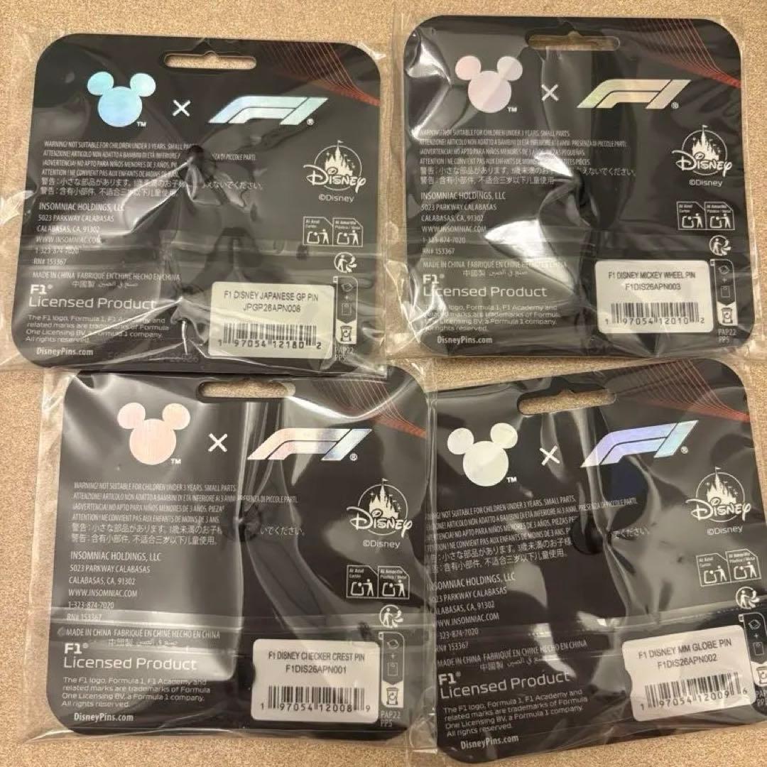 Disney Mickey × F1 コラボ ピンバッジ 4点セット
