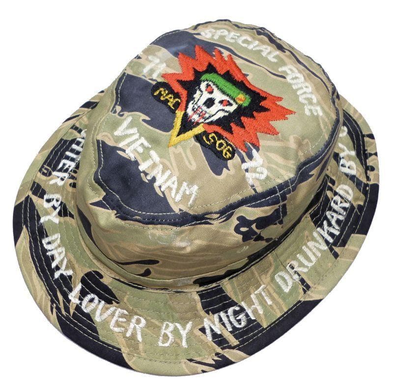 復刻 ベトナム戦争 タイガーストライプ 手振りミシン刺繍 ブーニーハット