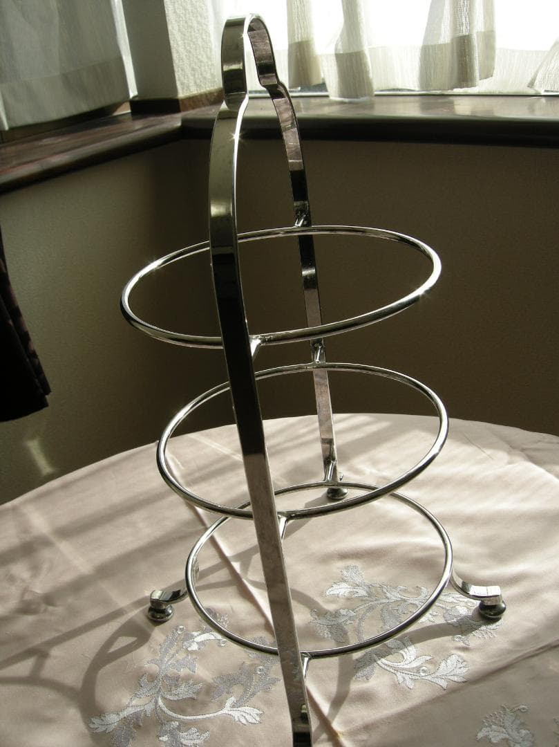 三宝産業（YUKIWA）　ハイティー用ケーキスタンド三段（小）　シルバープレート