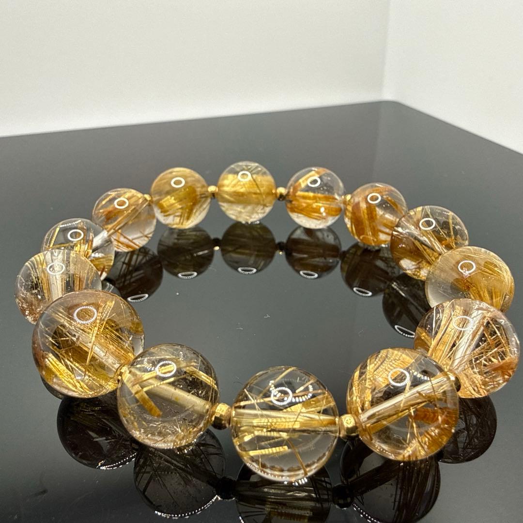 極上太針タイチンルチルクォーツ13mm18金ロンデル天然石金運仕事運高透明