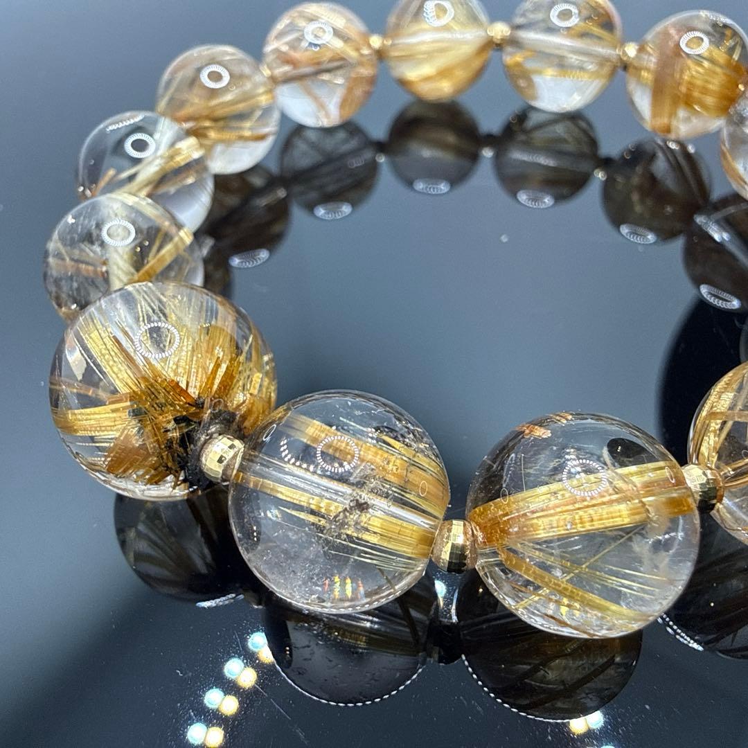 極上太針タイチンルチルクォーツ13mm18金ロンデル天然石金運仕事運高透明