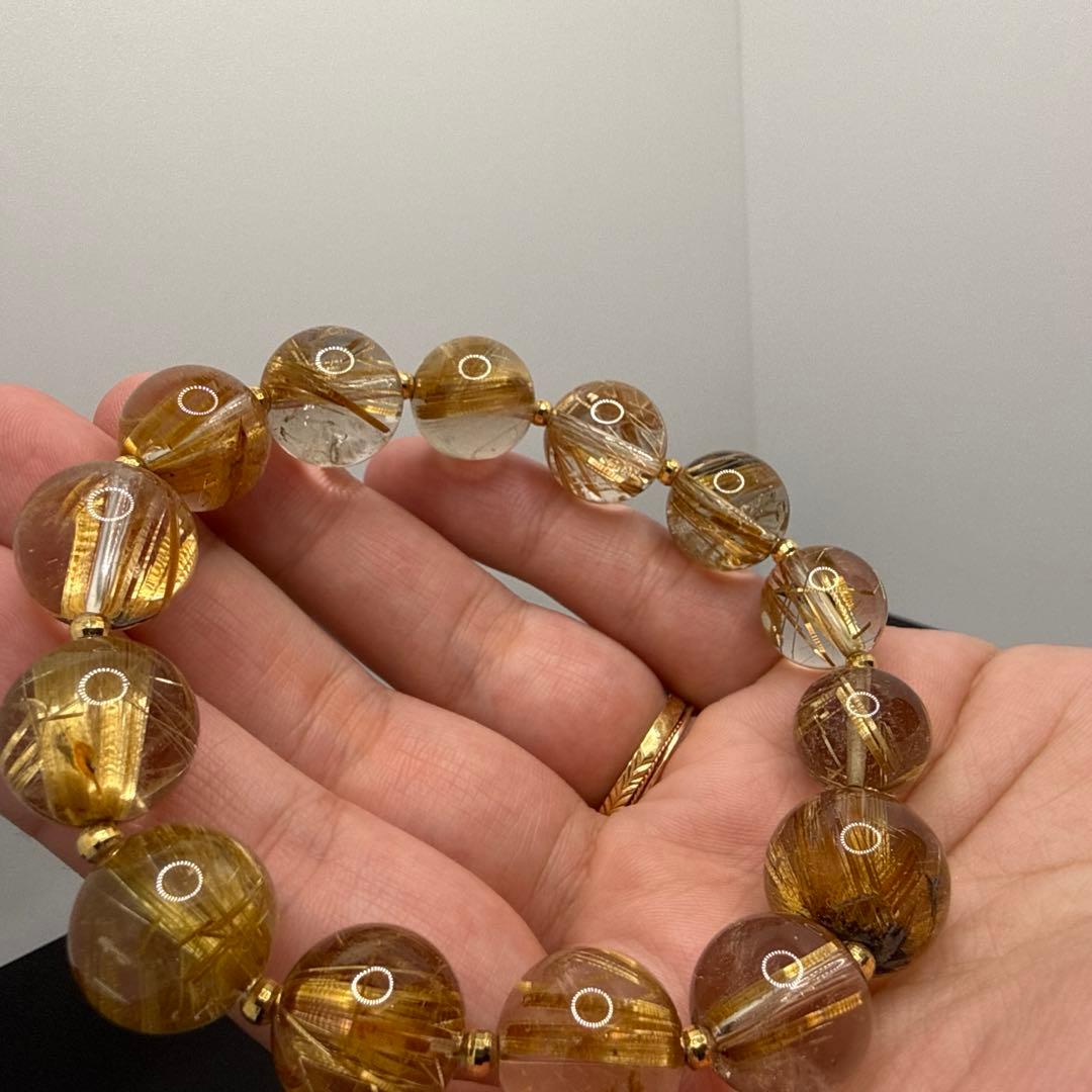 極上太針タイチンルチルクォーツ13mm18金ロンデル天然石金運仕事運高透明
