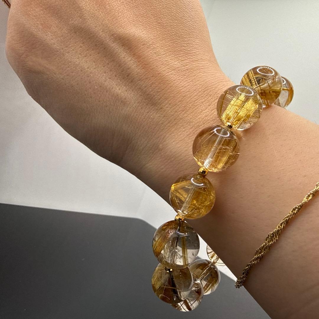 極上太針タイチンルチルクォーツ13mm18金ロンデル天然石金運仕事運高透明
