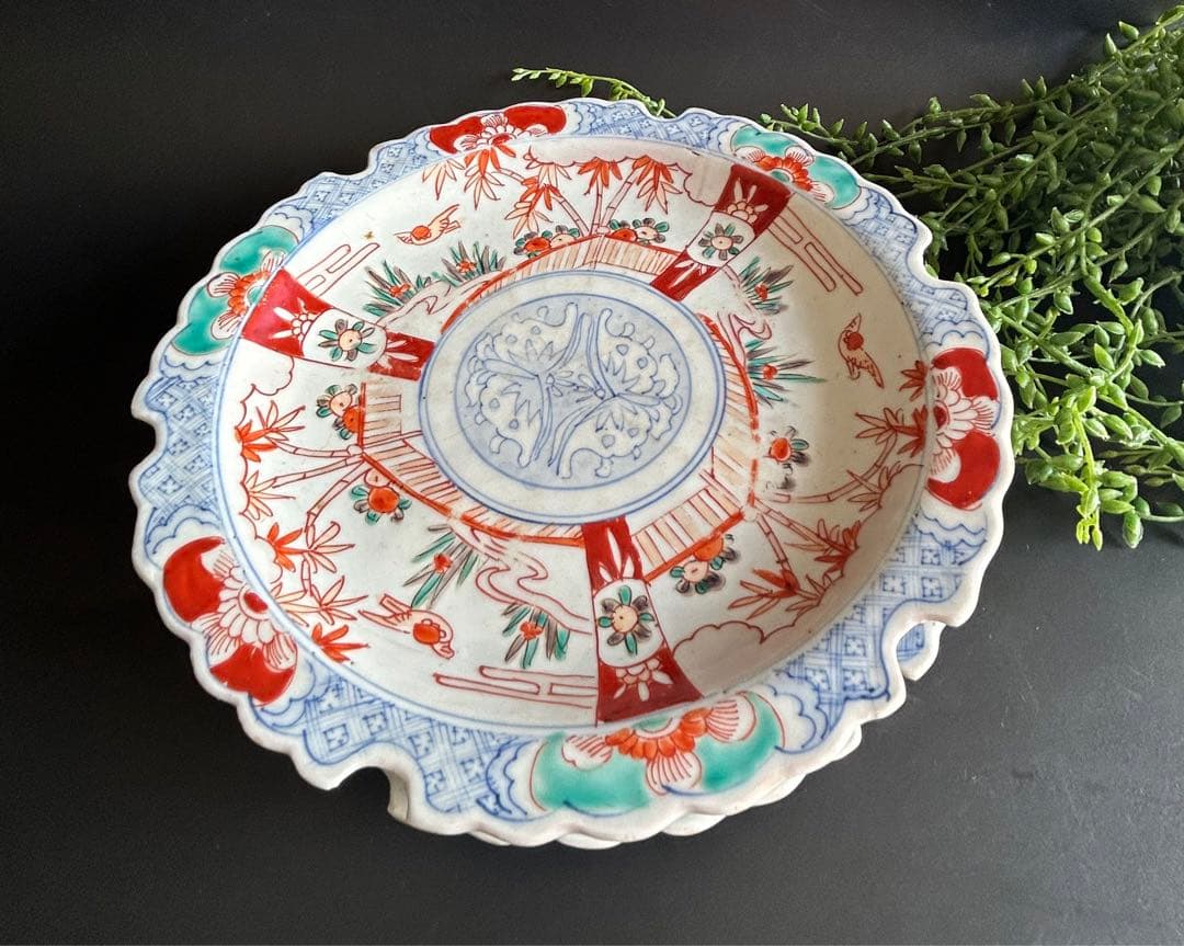 骨董 江戸時代末期？～明治？ 古伊万里　染錦色絵　花鳥図　縁起物