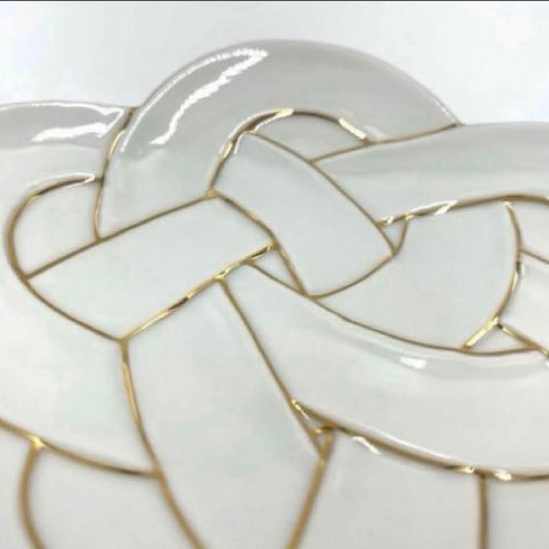 【新品】【大人気】有田焼田清窯　太白金線梅結び銘々皿　縁起物