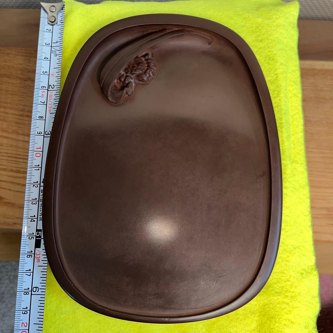 ⭕️紅渓石硯　名工　原口梅羊　蟹、透かし彫刻　超絶技巧　未使用近い美品　古い作品