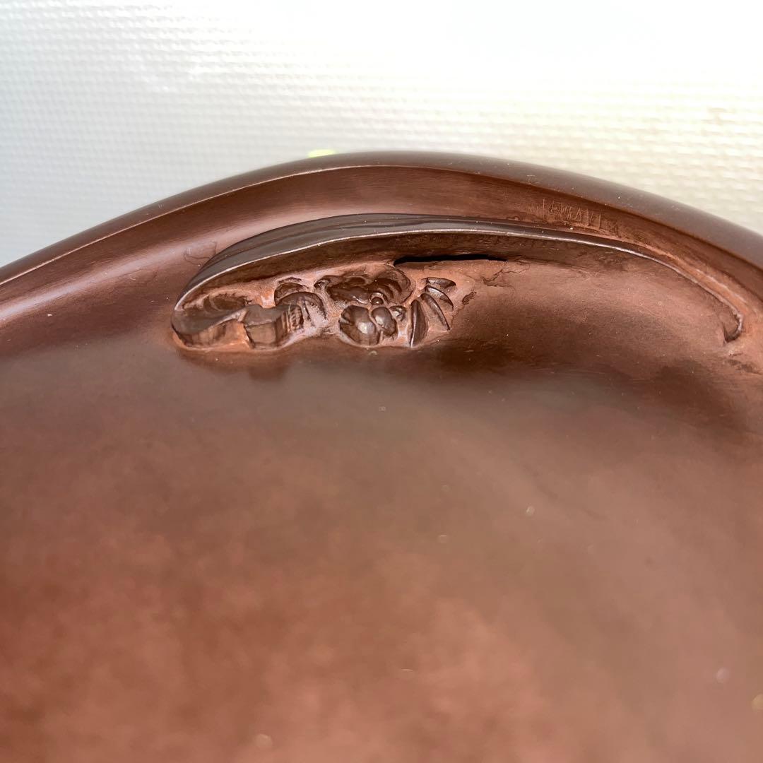 ⭕️紅渓石硯　名工　原口梅羊　蟹、透かし彫刻　超絶技巧　未使用近い美品　古い作品