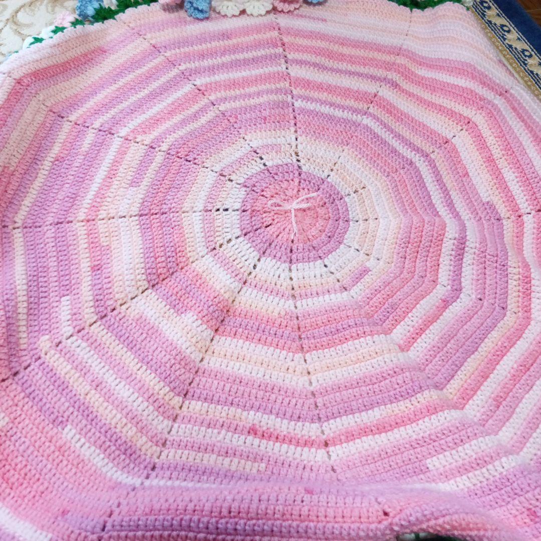 ハンドメイド♪大きめすずらんのブランケット　かご付き