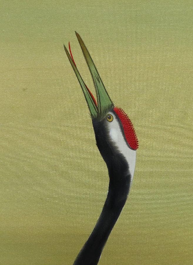 掛軸　國井幸雪　『双鶴之図』　共箱　肉筆　【祝儀掛】