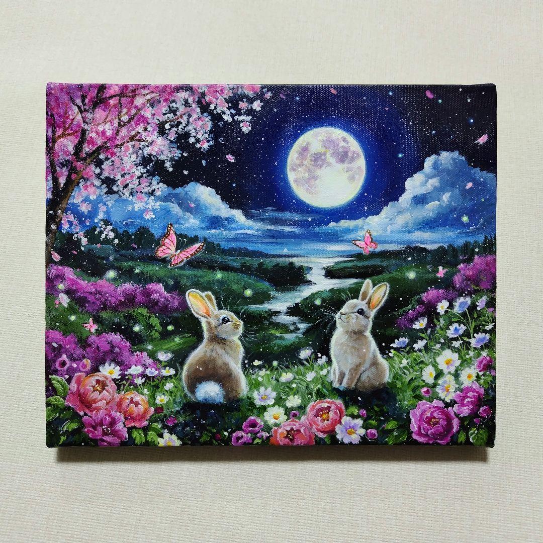 【春満月】アクリル画 F3 風景画 絵画